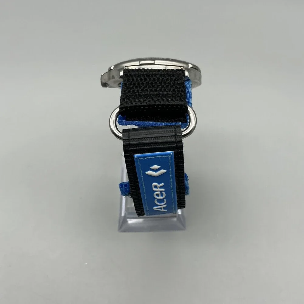 Acer Boys Watch 38mm Blue Dial Silver Tone Black Nylon Strap New Battery